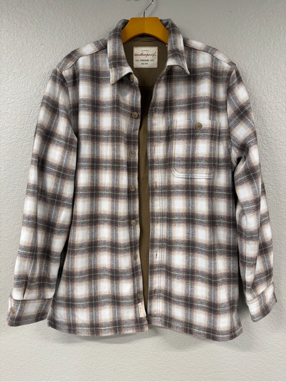 Original Weatherproof Vintage Cream and Brown Plaid Button Down - size small